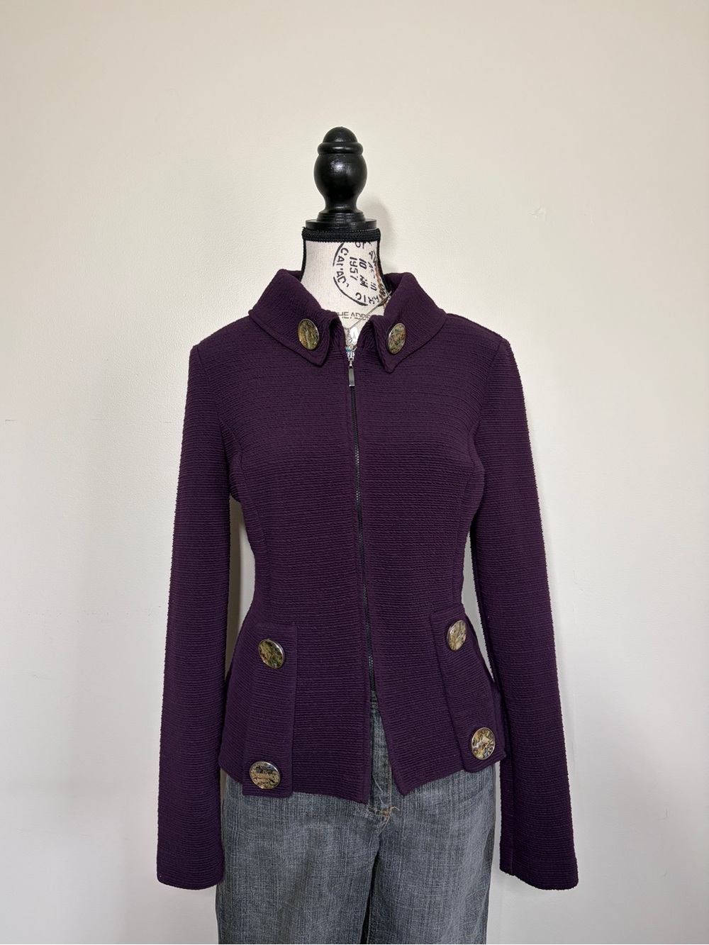 Vintage Plum Purple Gothic Chic Whimsigoth Knit Zip Funky Buttons Sweater Jacket